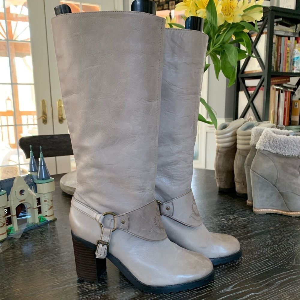 Lauren Ralph Lauren Tan / Gray Leather ‘67 Harness Boots sz 7.5 EUC